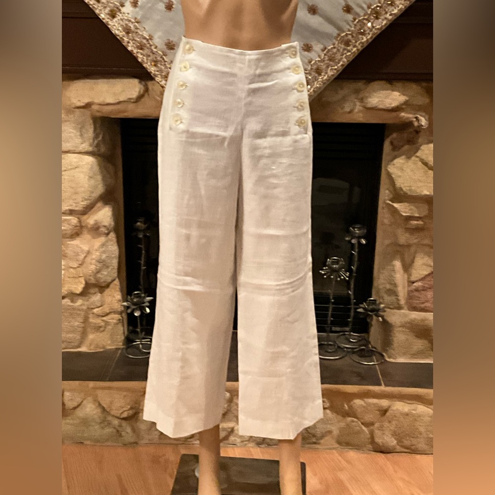 J Crew button front high waist sailor white pants 6 - Picture 2 of 11